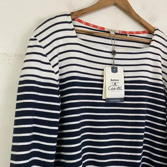 BARBOUR navy white stripe long sleeve cotton shirt sz 12 - Picture 4 of 8